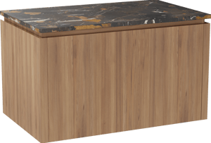 Balmani Eclips meuble salle de bains suspendu 90 x 55 cm Teck avec Stretto tablette simple en Portoro Gold marbre