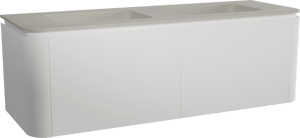 Balmani Moon meuble salle de bains suspendu 160 x 55 cm blanc mat avec Moon double vasque en top solid soie grise