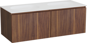 Balmani Sfera meuble salle de bains suspendu 135 x 55 cm noyer américain avec Tablo Oval double vasque en solid surface blanc mat