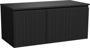 Storke Ribs meuble salle de bains suspendu 110 x 52 cm chêne noir avec Panton tablette simple en mdf enduit de poudre noir mat, Nervure droite asymétrique verticale