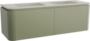 Balmani Moon meuble salle de bains suspendu 160 x 55 cm vert sauge avec Moon double vasque en top solid soie grise