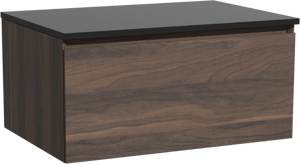 Storke Edge hängendes Möbelstück Set: 75 x 52 cm, Nussbaum, mit Panton Einzel Waschtischplatte, Pulverbeschichtetes MDF Schwarz matt