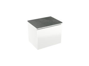 Linie Lado hängendes Möbelstück Set: 60 x 46 cm, Weiß glänzend, mit Lado Einzel Waschtischplatte, Melamin Schiefergrau