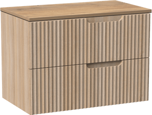 Linie Ribbo meuble salle de bains suspendu 80 x 46 cm chêne clair avec Lado tablette simple en mélaminé chêne naturel, Nervure circulaire symétrique verticale