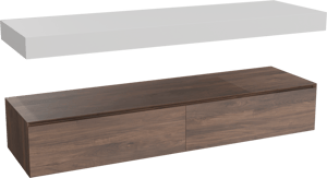 Balmani Mitra Elements hängendes Möbelstück Set: 180 x 55 cm, Amerikanischer Nussbaum mit Dominus Einzel- oder Doppel Waschtischplatte, Solid Surface Weiß matt