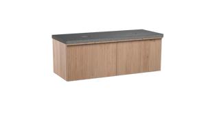 Balmani Forma meuble salle de bains suspendu 135 x 55 cm chêne naturel avec Rock tablette double en granit noir, Nervure gauche symétrique verticale