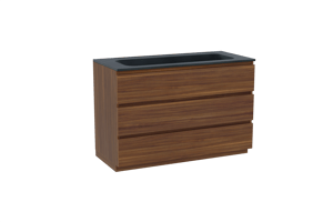 Balmani Lucida freistehendes Möbelstück Set: 120 x 55 cm, Amerikanischer Nussbaum, mit Tablo Strada Einzelwaschtisch für 2 Armaturenlöcher, Marmorkomposit Schwarz matt