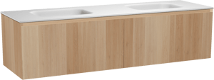 Balmani Idra zwevend badmeubel 180 x 55 cm naturel eiken met Tablo Arcato dubbele wastafel in solid surface mat wit