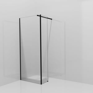 Balmani Modular inloopdouche met vaste zijwand: 90 x 200 cm, Ribs met coating, Mat zwarte profielen