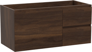 Storke Edge zwevende wastafelonderkast 100 x 46 cm asymmetrisch links notenhout 4 lades