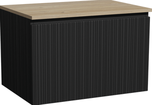 Storke Ribs zwevend badkamermeubel 75 x 52 cm zwarte eik met Panton enkel tablet in melamine ruwe eik, Verticale asymmetrische rechte ribbel