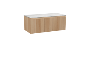 Balmani Idra zwevend badmeubel 120 x 55 cm naturel eiken met Stretto enkel of dubbel wastafelblad in marmer carrara