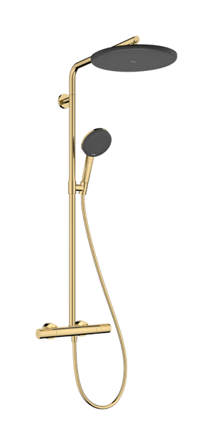 Hansgrohe Raindance Alive S Puro Showerpipe Duschsystem 300 1jet mit Ecostat Element Thermostat, Polished Gold Optic