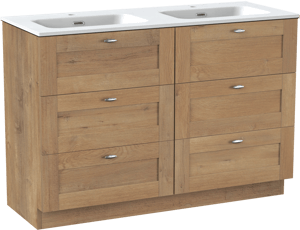 Linie Classo freistehendes Möbelstück Set: 120 x 46 cm, Naturbelassene Eiche, mit Baro Doppelwaschtisch, Porzellan Weiß matt