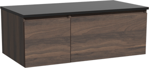 Storke Edge zwevend badmeubel 100 x 52 cm notenhout met Panton enkel wastafelblad in gepoedercoate mdf mat zwart