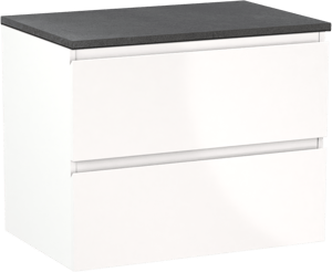 Linie Lado meuble salle de bains suspendu 70 x 46 cm blanc brillant avec Lado tablette simple en mélaminé ardoise gris