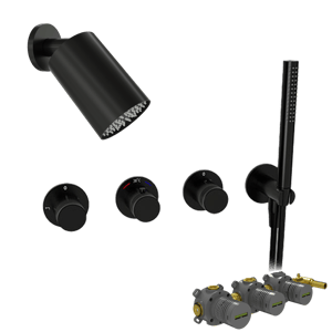 Blaufoss Pavilion Duschsystem: Unterputz, inkl. Thermostat-Duscharmatur, inkl. Duschkopf, 14 x 9 cm, Schwarz Matt