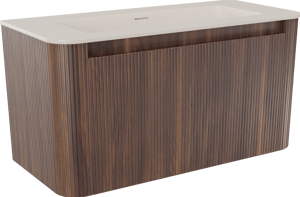 Storke Soft meuble salle de bains suspendu 100 x 46 cm noyer avec Mata Soft plan simple en Solid Surface beige granite, Nervure droite symétrique verticale
