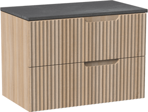 Linie Ribbo meuble salle de bains suspendu 80 x 46 cm chêne clair avec Lado tablette simple en mélaminé ardoise gris, Nervure circulaire symétrique verticale