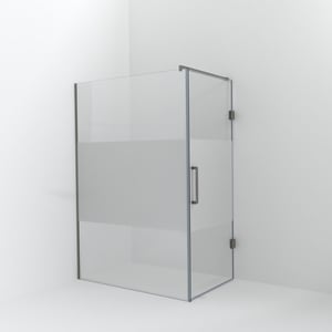 Balmani Modular inloopdouche met deur: 140 x 200 cm met deur 90 cm, Helder glas met matte strook, Brushed Inox profielen