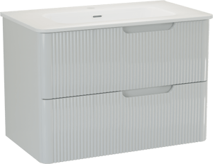 Linie Curvo hängendes Möbelstück Set: 80 x 46 cm, Weiβ glänzend, mit Baro Curvo Einzelwaschtisch Keramik Weiβ glänzend, Vertikale symmetrische runde Rippe