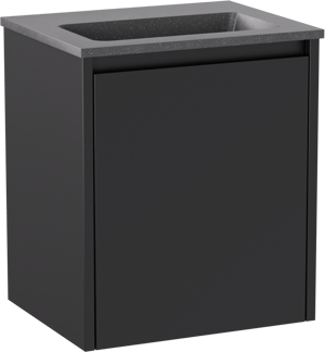 Storke Seda hängendes Möbelstück Set: 45 x 35 cm, Schwarz matt, mit Scuro Einzelwaschtisch, Quarz Schwarz matt