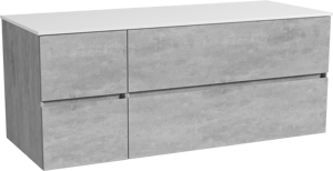 Storke Edge meuble salle de bains suspendu 130 x 52 cm béton gris foncé avec Tavola tablette simple ou double en solid surface blanc mat