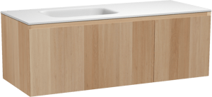 Balmani Idra meuble salle de bains suspendu 135 x 55 cm chêne naturel avec Tablo Arcato vasque asymétrique gauche en solid surface blanc mat