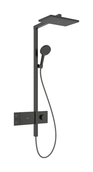Hansgrohe Raindance Alive Q Showerpipe Duschsystem 210/340 1jet mit Ecosmart Showerselect Comfort, Brushed Black Chrome