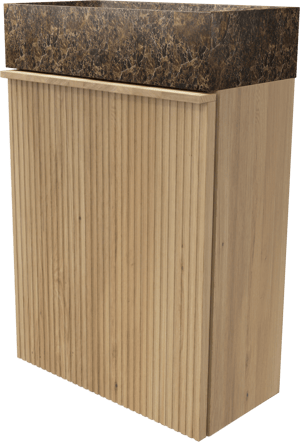 Balmani Forma hängendes WC-Möbel-Set, 42 x 21 cm, Eiche Natur, mit Dama Waschtisch in Dark Emperador Marmor