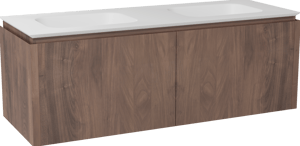 Balmani Eclips meuble salle de bains suspendu 150 x 55 cm Noyer américain avec Eclips double vasque en Solid Surface blanc mat