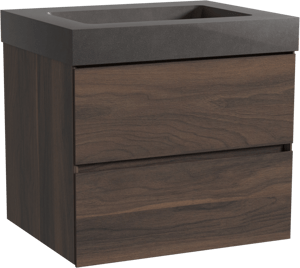 Storke Edge hängendes Möbelstück Set: 65 x 52 cm, Nussbaum, mit Scuro High Einzelwaschtisch, Quarz Schwarz matt