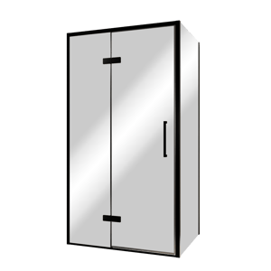 Balmani Senses Design douchecabine met linkse draaideur en vaste zijwand, 100 x 100 cm, Reflex spiegelglas, Zwarte profielen