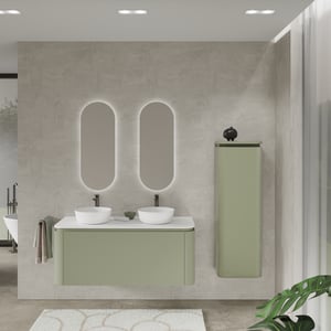 Balmani Moon Badmöbel Set mit Moon Waschtischplatte und 2 Zone Aufsatzwaschbecken und 2 Badspiegel