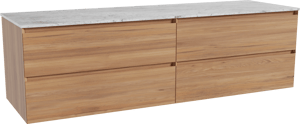 Balmani Mitra hängendes Möbelstück Set: 180 x 55 cm, Teak, mit Stretto Einzel- oder Doppel Waschtischplatte, Marmor Carrara