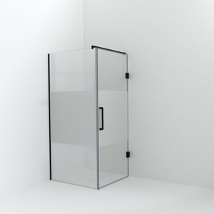 Balmani Modular douche à l'italienne avec porte: 100 x 200 cm avec porte 90 cm, Verre transparent avec bande matte, Profil Noir mat