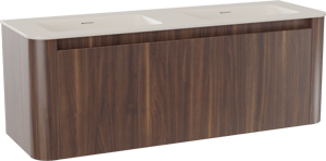 Storke Soft meuble salle de bains suspendu 140 x 46 cm noyer avec Mata Soft double vasque en Solid Surface beige granite