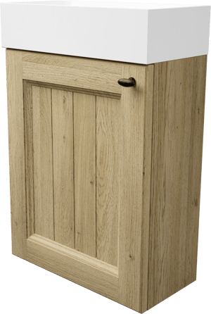 Balmani Lemon hängendes WC-Möbel-Set, 42 x 21 cm, Eiche verwittert, mit Dama Waschtisch in mattem Solid Surface