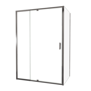 Luca Varess Vidor Telescope paroi d'angle avec porte pivotante et paroi latérale fixe 140 x 90 cm verre transparent profil chrome brillant
