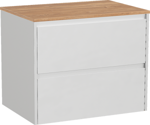Storke Seda zwevend badmeubel 75 x 52 cm mat wit met Panton enkel wastafelblad in melamine ruw eiken