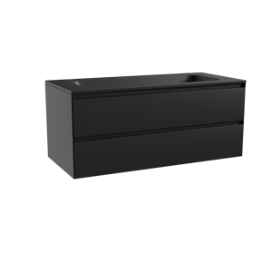 Balmani Mitra zwevend badkamermeubel 120 x 55 cm mat zwart met Tablo Strada enkele wastafel voor 2 kraangaten in composietmarmer mat zwart