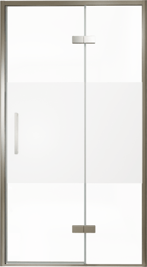 Balmani Senses Design Dusche Drehtür, Rechts, 120 cm x 210 cm, Klarglas mit mattiertem Streifen, Profil Brushed GunMetal