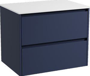 Storke Seda zwevend badkamermeubel 75 x 52 cm nachtblauw met Tavola enkel tablet in solid surface mat wit