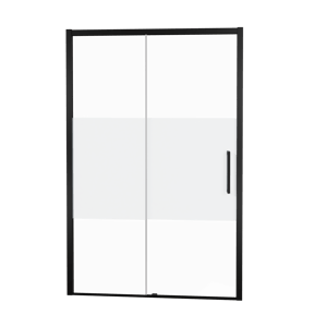 Balmani Senses Design douche schuifdeur links 160 cm x 210 cm Helder glas met matte strook glas, Zwarte profielen