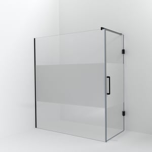 Balmani Modular douche à l'italienne avec porte: 180 x 200 cm avec porte 90 cm, Verre transparent avec bande matte, Profil Noir mat