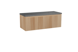 Balmani Idra zwevend badkamermeubel 135 x 55 cm natuur eik met Rock asymmetrisch rechtse wastafel in graniet zwart