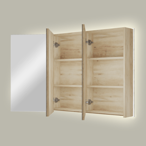 Linie Montro Spiegelschrank, 120 x 75 cm, Eiche Natur, mit Spiegelbeleuchtung