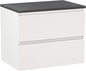 Linie Lado meuble salle de bains suspendu 70 x 46 cm blanc mat avec Lado tablette simple en mélaminé ardoise gris