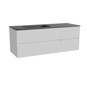 Storke Edge meuble salle de bains suspendu 140 x 52 cm blanc mat avec Scuro plan vasque asymétrique à gauche en quartz noir mat