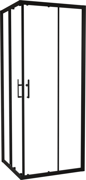 Linie Cadiz douchehoek met hoekinstap met dubbel schuifdeur 80 x 80 cm helder glas mat zwart profiel